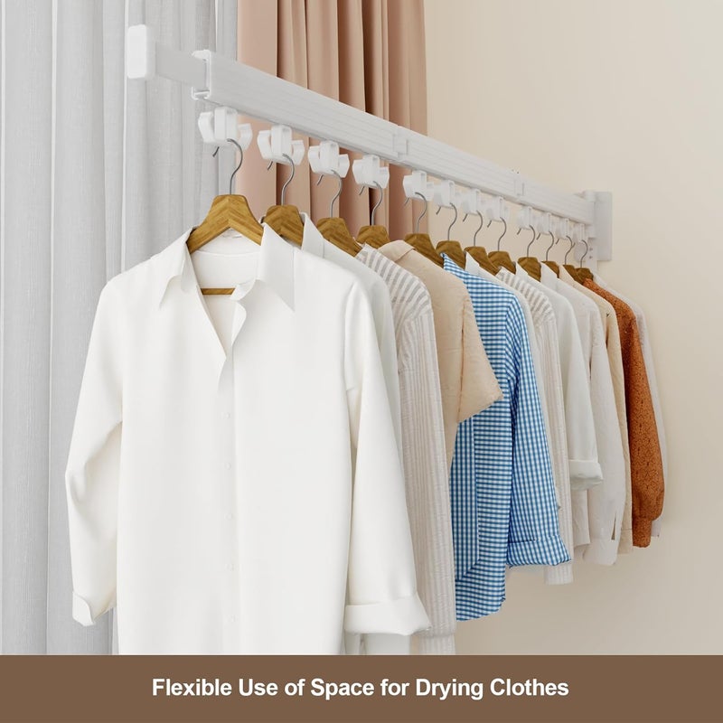 Kelisiting Clothes Drying Rack Wall Mounted, Retractable Drying Racks for Laundry, Foldable Drying Rack With 12 Hooks, Sturdy Tri-Fold Wall Mounted Space Saver for Laundry Room Balcony Bathroom - 49.8", White - Image 5